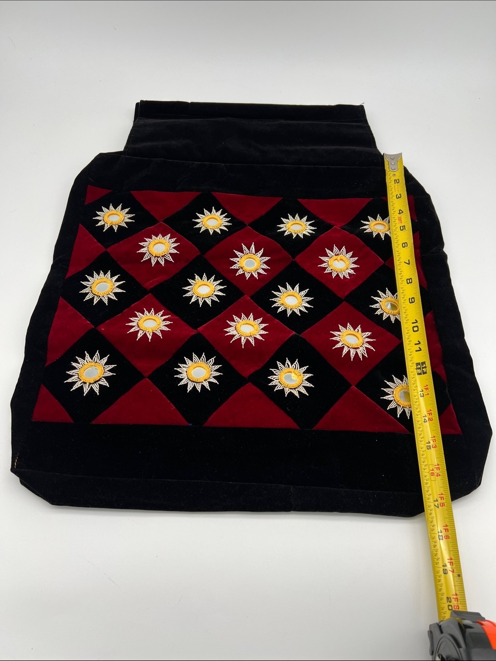 NWOT Handcrafted Velvet Multipurpose Black & Burgundy Handbag w/ Mirror Appliqué - Picture 5 of 10